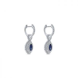 14k White Gold Diamond And Sapphire Drop Earrings EG12232W44SA
