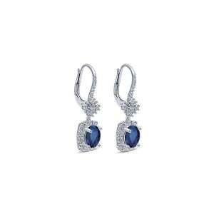 14k White Gold Diamond And Sapphire Drop Earrings EG12279W44SA