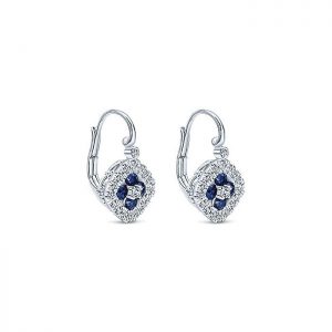 14k White Gold Diamond And Sapphire Drop Earrings EG12289W45SA
