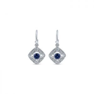 14k White Gold Diamond And Sapphire Drop Earrings EG12292W45SB