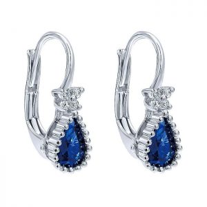 14k White Gold Diamond And Sapphire Drop Earrings EG12306W45SB