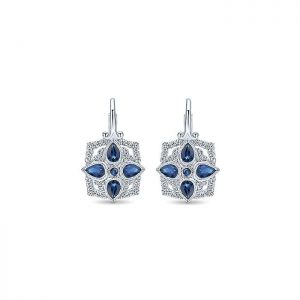 14k White Gold Diamond And Sapphire Drop Earrings EG12338W45SB
