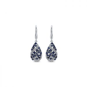 14k White Gold Diamond And Sapphire Drop Earrings EG12615W45SA