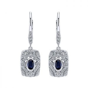 14k White Gold Diamond And Sapphire Drop Earrings EG12715W45SA