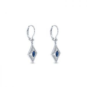 14k White Gold Diamond And Sapphire Drop Earrings EG9485W45SB