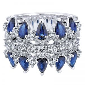 14k White Gold Diamond And Sapphire Fancy Anniversary Band AN12425W44SA