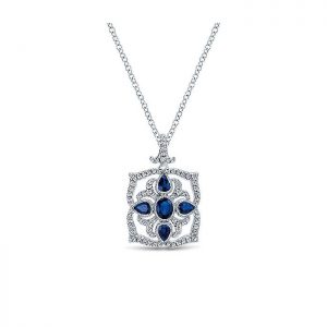 14k White Gold Diamond And Sapphire Fashion Necklace NK4541W45SB