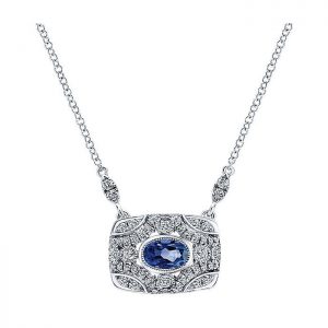 14k White Gold Diamond And Sapphire Fashion Necklace NK5046W45SA