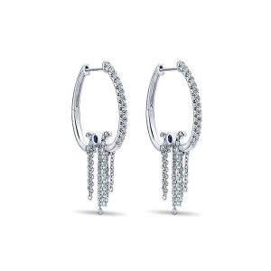 14k White Gold Diamond And Sapphire Intricate Hoop Earrings EG12668W45SA