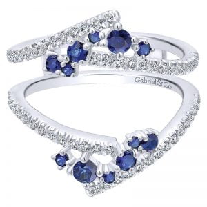 14k White Gold Diamond And Sapphire Jacket Anniversary Band AN12799M-W44SA