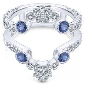 14k White Gold Diamond And Sapphire Jacket Anniversary Band AN13694M-W44SA