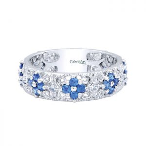 14k White Gold Diamond And Sapphire Stackable Ladies' Ring LR4850W44SA