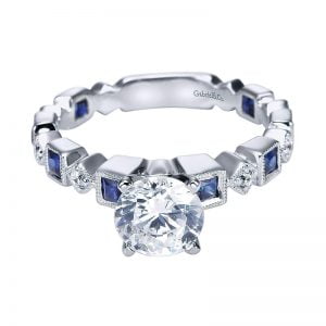 14k White Gold Diamond And Sapphire Straight Engagement Ring ER5660W44SA