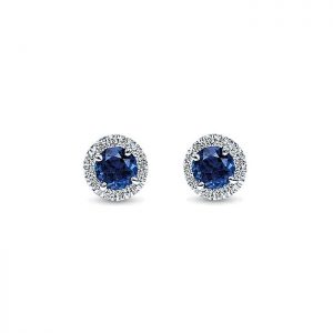 14k White Gold Diamond And Sapphire Stud Earrings EG11602W45SA