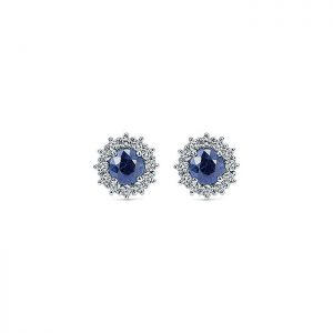 14k White Gold Diamond And Sapphire Stud Earrings EG11819W45SA