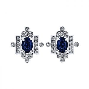 14k White Gold Diamond And Sapphire Stud Earrings EG12714W45SA