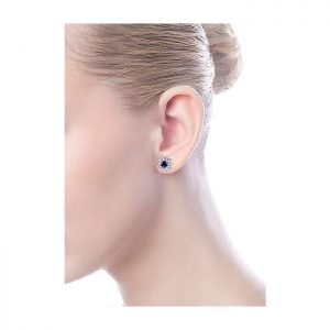 14k White Gold Diamond And Sapphire Stud Earrings EG12945W45SA