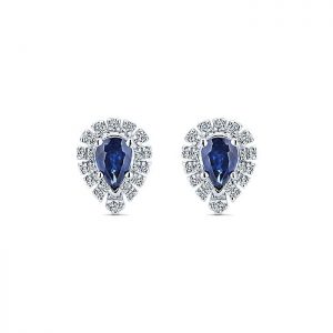 14k White Gold Diamond And Sapphire Stud Earrings EG12946W45SA