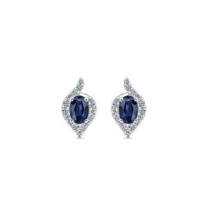 14k White Gold Diamond And Sapphire Stud Earrings EG13116W44SA