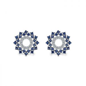 14k White Gold Diamond And Sapphire Stud Earrings EG13239W45SA