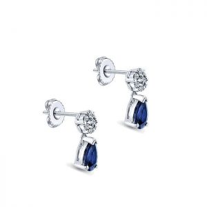 14k White Gold Diamond And Sapphire Stud Earrings EG647W45SB