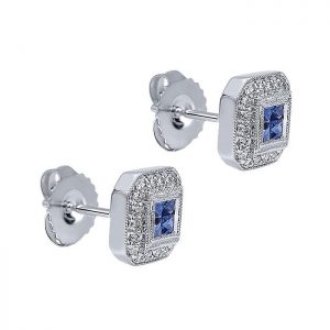 14k White Gold Diamond And Sapphire Stud Earrings EG9726W44SA