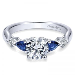 14K White Gold Diamond and SApphire Twisted Shank With Rounded Shank 14K White Gold Engagement Ring ER6002W44SA