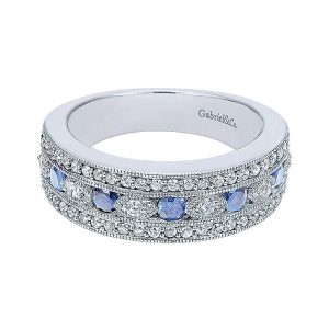 14k White Gold Diamond And Sapphire Wide Band Ladies' Ring LR4634W45SA