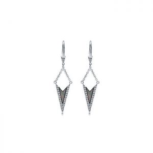 14k White Gold Diamond Black Mother Of Pearl Drop Earrings EG12458W45BM