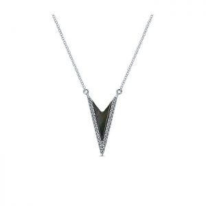 14k White Gold Diamond Black Mother Of Pearl Fashion Necklace NK4728W45BM