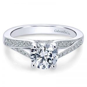 14K White Gold Diamond Channel Split Shank 14K White Gold Engagement Ring ER6389W44Jj