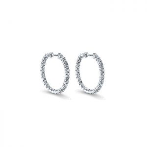 14k White Gold Diamond Classic Hoop Earrings EG10274W45JJ