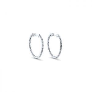 14k White Gold Diamond Classic Hoop Earrings EG10289W45JJ