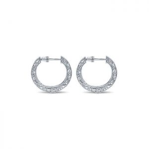 14k White Gold Diamond Classic Hoop Earrings EG10480W44JJ