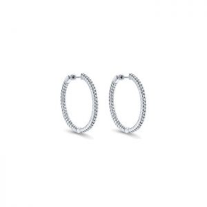 14k White Gold Diamond Classic Hoop Earrings EG695W45JJ