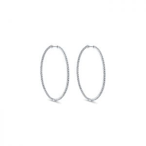 14k White Gold Diamond Classic Hoop Earrings EG699W45JJ