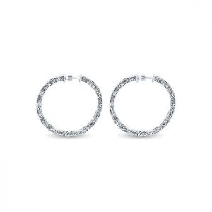 14k White Gold Diamond Classic Hoop Earrings EG9924W45JJ