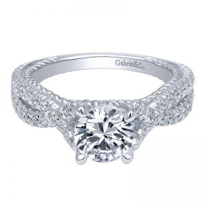 14k White Gold Diamond Criss Cross Engagement Ring ER10282W44JJ