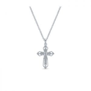 14k White Gold Diamond Cross Necklace NK2216W45JJ