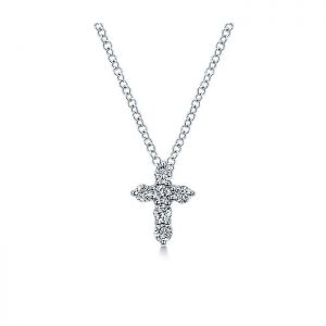 14k White Gold Diamond Cross Necklace NK2664W44JJ