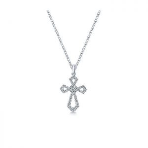 14k White Gold Diamond Cross Necklace NK3148W45JJ