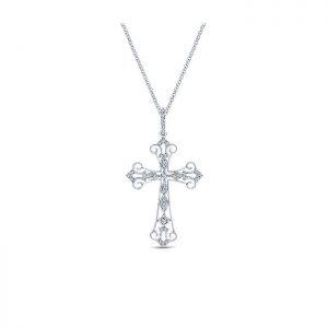 14k White Gold Diamond Cross Necklace NK3965W44JJ