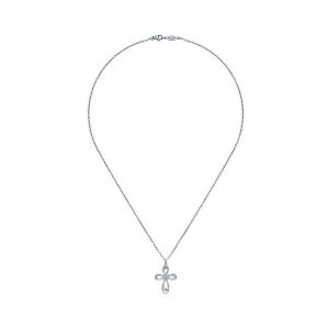 14k White Gold Diamond Cross Necklace NK4344W45JJ