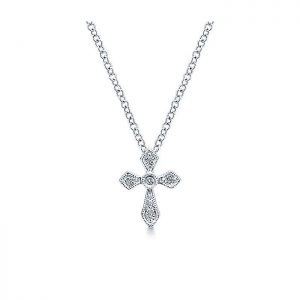 14k White Gold Diamond Cross Necklace NK4619W45JJ