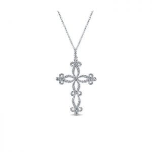 14k White Gold Diamond Cross Necklace NK5272W45JJ