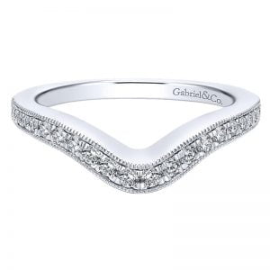 14k White Gold Diamond Curved Wedding Band WB12651O4W44JJ