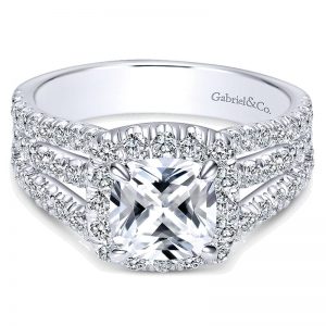 14K White Gold Diamond Cushion Cut Halo Triple Pave 14K White Gold Engagement Ring ER8903W44Jj