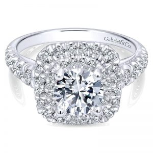 14K White Gold Diamond Double Halo 14K White Gold Engagement Ring ER10755W44Jj