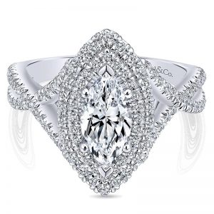 14K White Gold Diamond Double Halo 14K White Gold Engagement Ring ER12640M4W44Jj