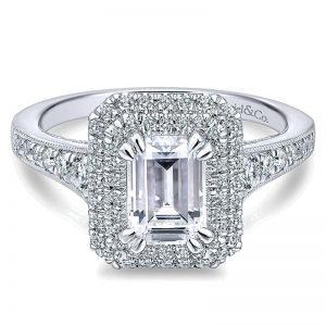 14K White Gold Diamond Double Halo 14K White Gold Engagement Ring ER12650E4W44Jj